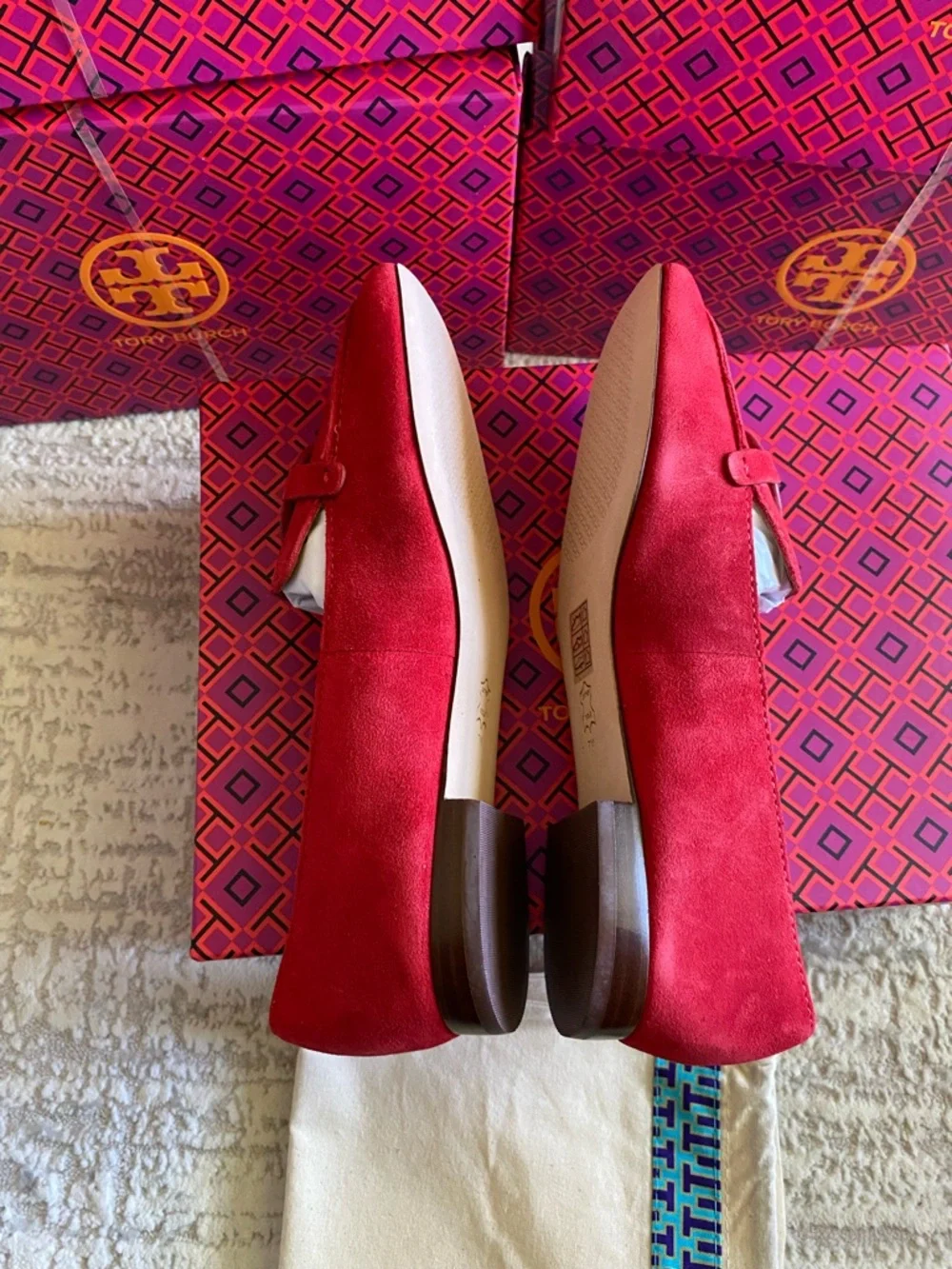 Tory Burch Red Suede Metal Miller Loafers